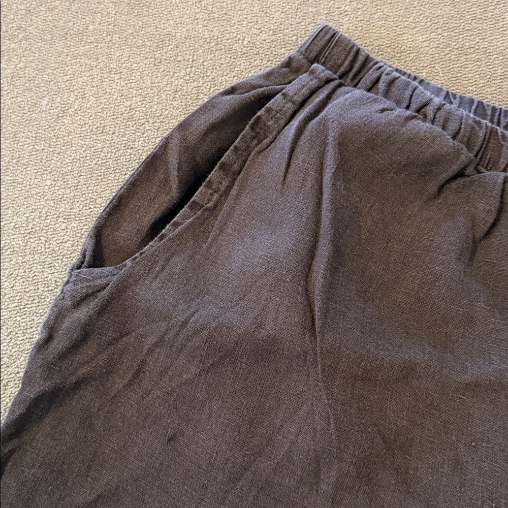 FLAX Pull-On Elastic Waist Brown Pants Size Medium Linen Pockets (TD) - Picture 4 of 7